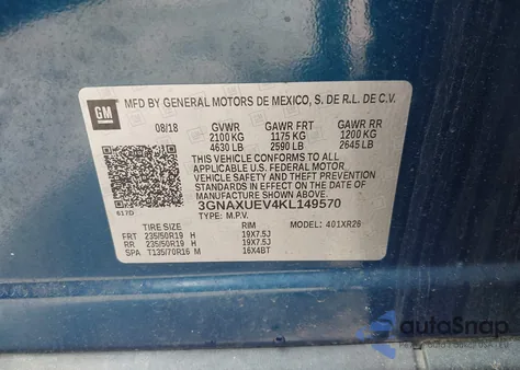 2019 Chevrolet Equinox Lt from USA, damaged, VIN 3GNAXUEV4KL149570